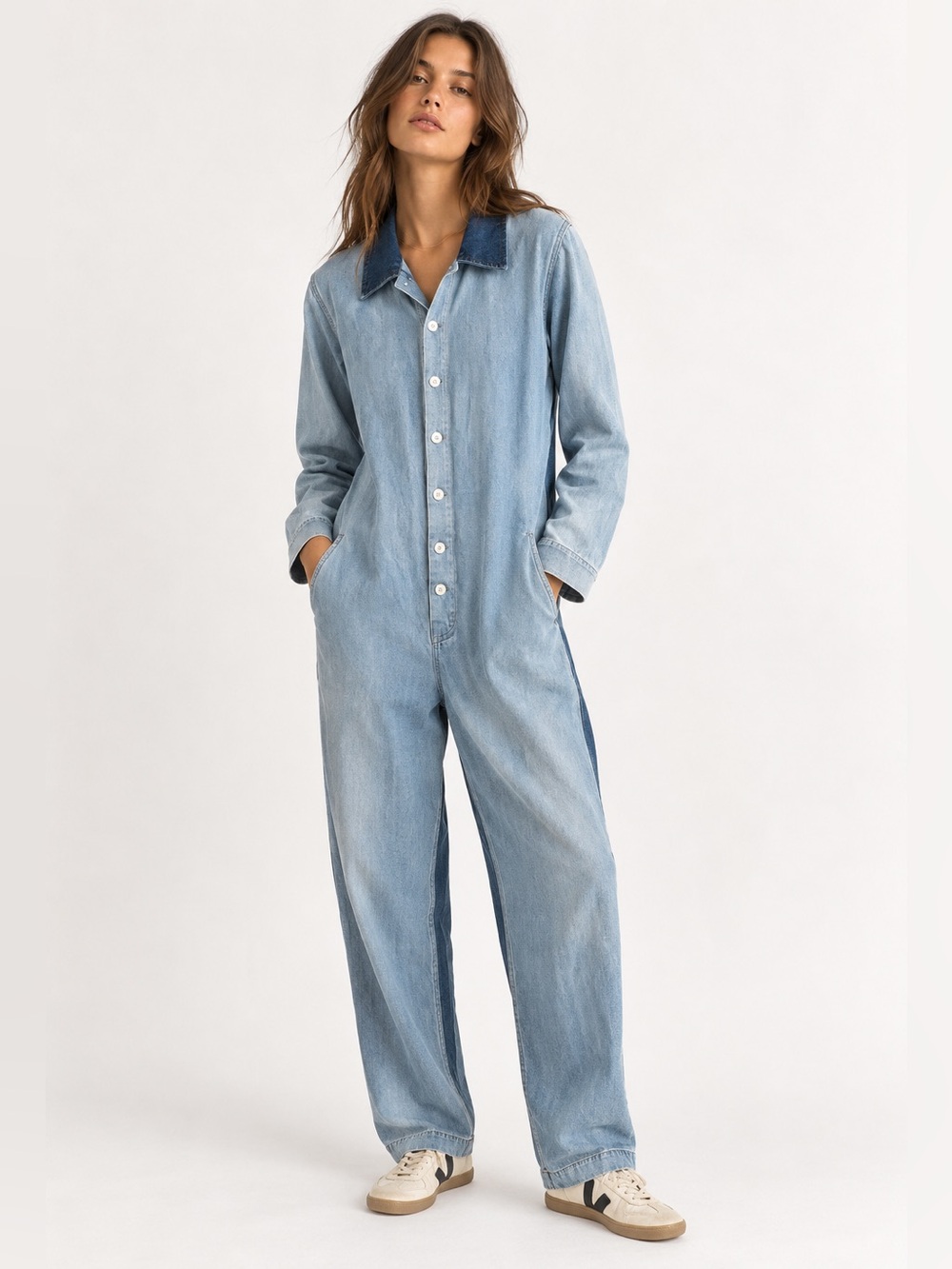 New Raquel Allegra Denim Jumpsuit Boiler Suit Two Tone Gorpcore Designer coastal